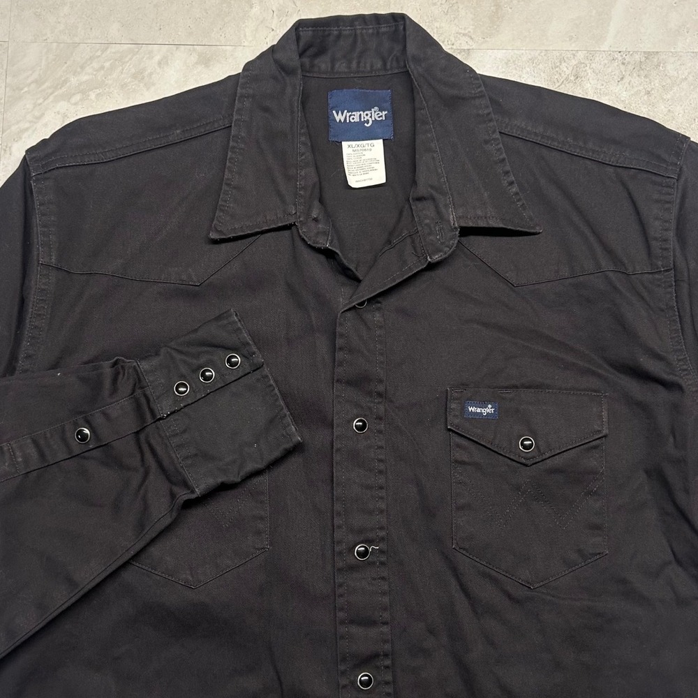 Wrangler Western Shirt Black Mens XL Pearl Snap Long Sleeve Cotton MS70819